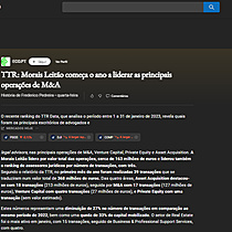 TTR: Morais Leito comea o ano a liderar as principais operaes de M&A